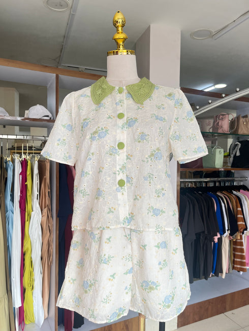 Peter Pan Neckline Sweet Embroider Co-Ord Sets